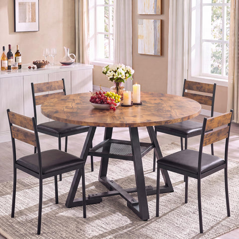 Jocoevol Round Dining Table for 4-6 People, Circle Dinner Table with Shelves, Space Saving Wood Kitchen & Dining Room Furniture (Vintage, 51 inch