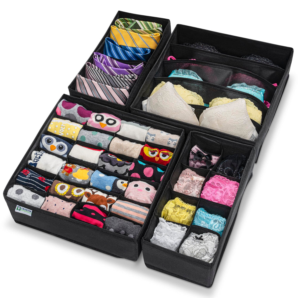 Craxter Underwear Drawer Organiser Divider – Set of 4 Fabric Drawer Dividers for Clothes, Foldable Wardrobe Draw Organizer for Baby clothes, Socks