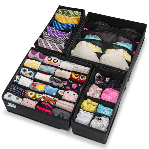 Craxter Underwear Drawer Organiser Divider – Set of 4 Fabric Drawer Dividers for Clothes, Foldable Wardrobe Draw Organizer for Baby clothes, Socks