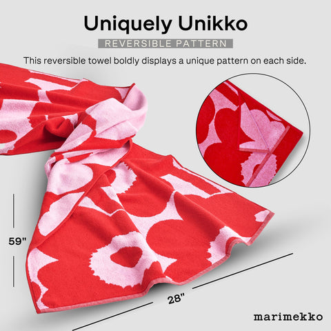 Marimekko Unikko Terry Cotton Bath Towel (Pink) – Floral Patterned Bath Towels – 59 in x 28 in