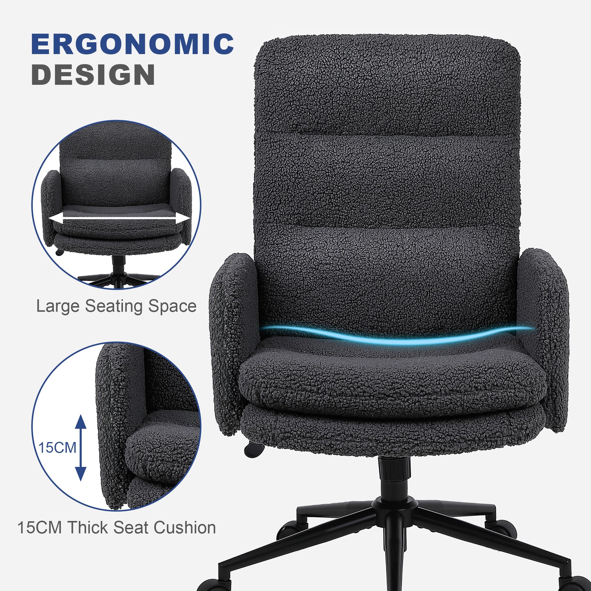 Youhauchair Desk Chair, Faux Cashmere Office Chair, Dark Grey