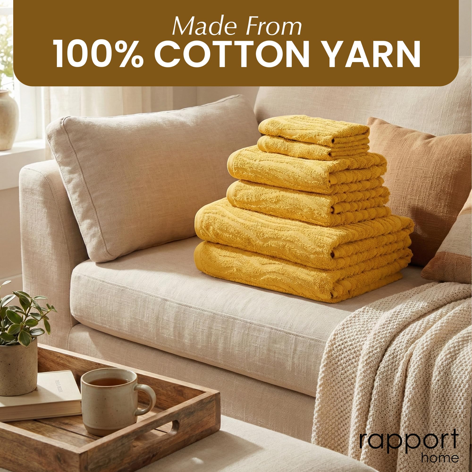 Rapport Home Safari 6-Piece Towel Bale | Bale Mustard Yellow | Luxurious 100% Cotton 500gsm Bathroom Set
