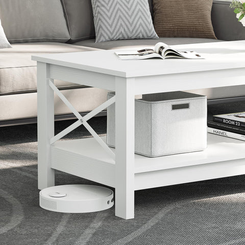 YITAHOME Coffee Table, Small 2-Tier Wooden Table with Storage Shelf, 100x55.3x45cm White Coffee Tables for Living Room