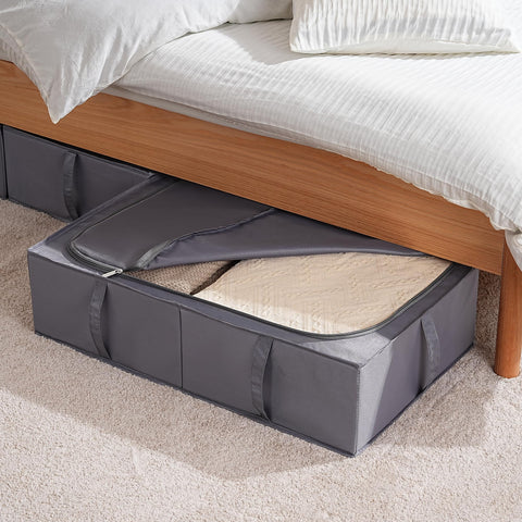 TYEERS Under Bed Storage Box with Lid, Durable Fabric, Washable, Collapsible, Under Bed Storage for Clothes, Blankets, Sheets, Shoes, 70x42x18 cm