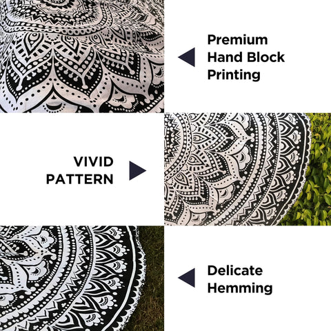 raajsee Grey Black Round Beach Tapestry Hippie/Boho Beach Blanket Mandala/Indian Cotton Throw