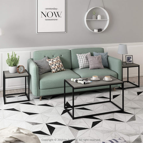 Furinno Camnus Modern Living Room Table Set with One Coffee Table and Two Side Tables, French Oak Grey