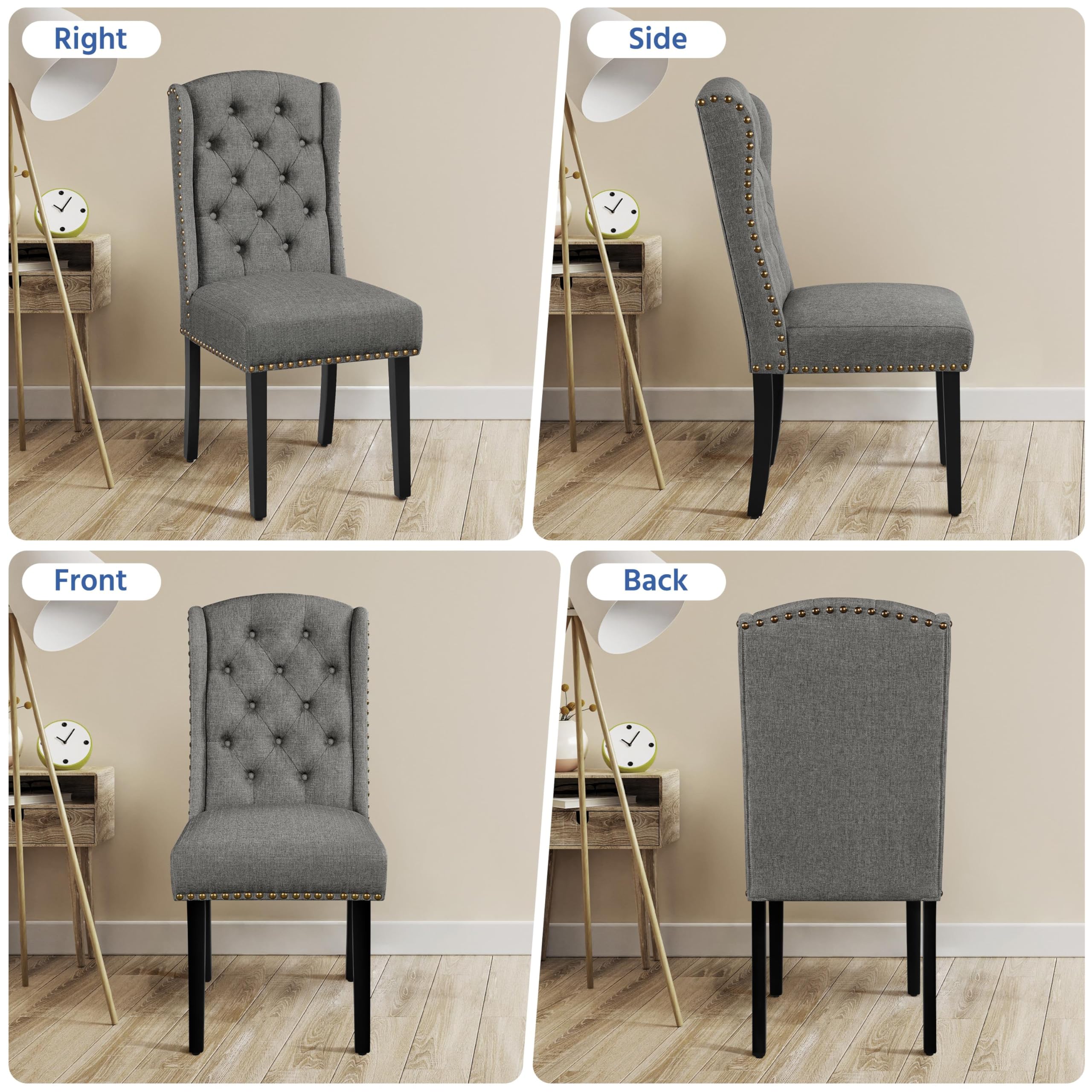 Yaheetech Classic Dining Room Chairs Set of 2 with Wooden Legs, Light Gray
