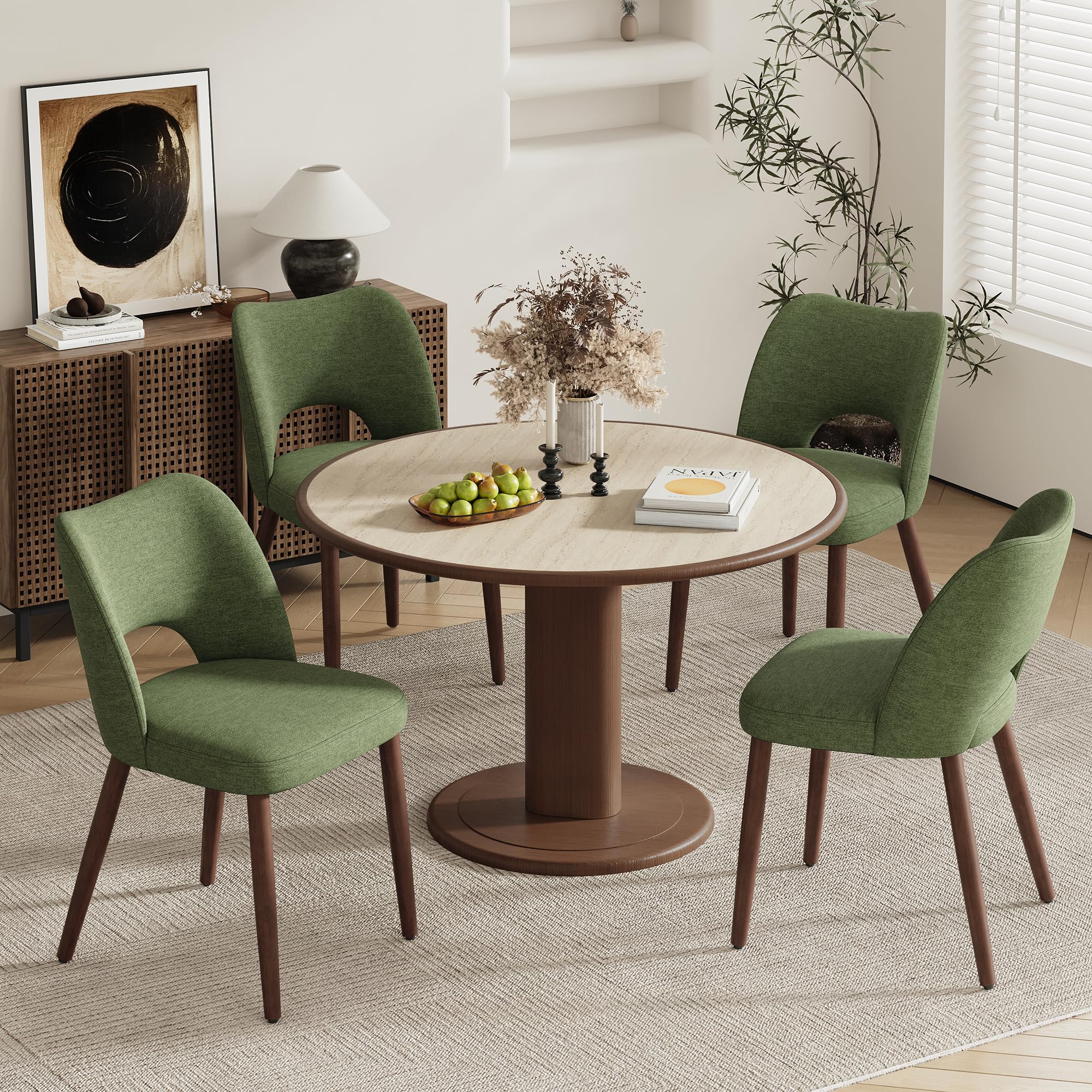 MALOL Upholstered Dining Chairs Set of 4, Fabric Chairs for Dining Room with Solid Wood Legs, Hollow Backrest and Thick Seat Cushion