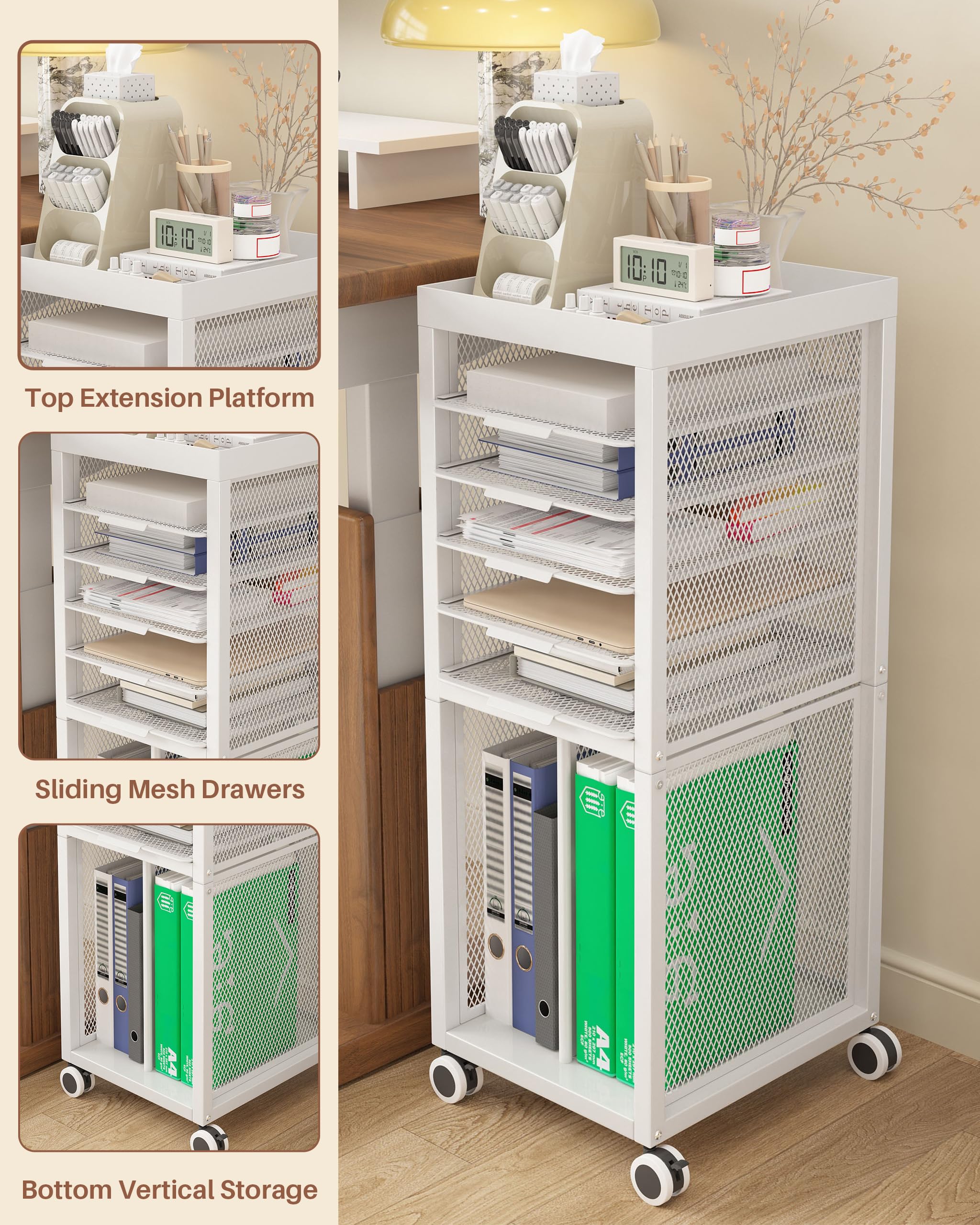 Noskox Rolling File Cart,Mobile Bookshelf with Wheels