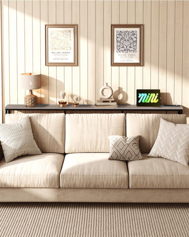 CHOEZON 200 cm Narrow Console Table with Power Outlet, 18 cm Skinny Sofa Table, Long Behind Couch Table with Charging Station