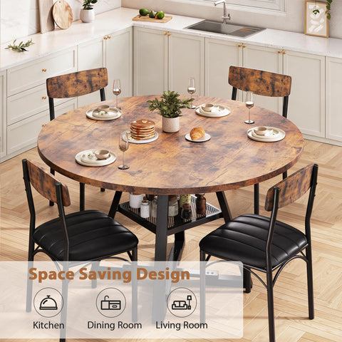 Jocoevol Round Dining Table and 4 Chairs Set of 4-6, Circle Dinner Table with Shelves, Space Saving Wood Kitchen & Dining Room Furniture