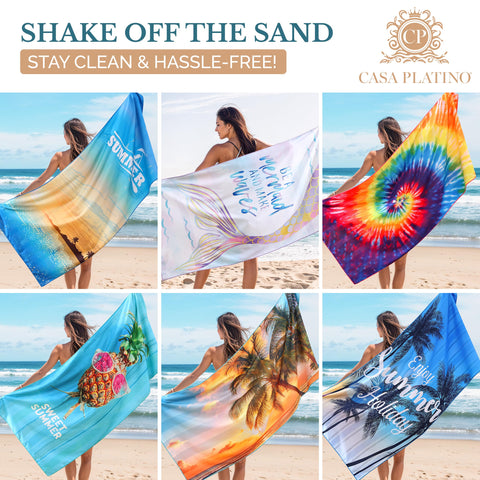 Casa Platino 6-Pack Microfiber Beach Towels – Extra Large 71"x32", Quick-Dry, Sand-Free & Lightweight – Soft, Double-Sided Swim