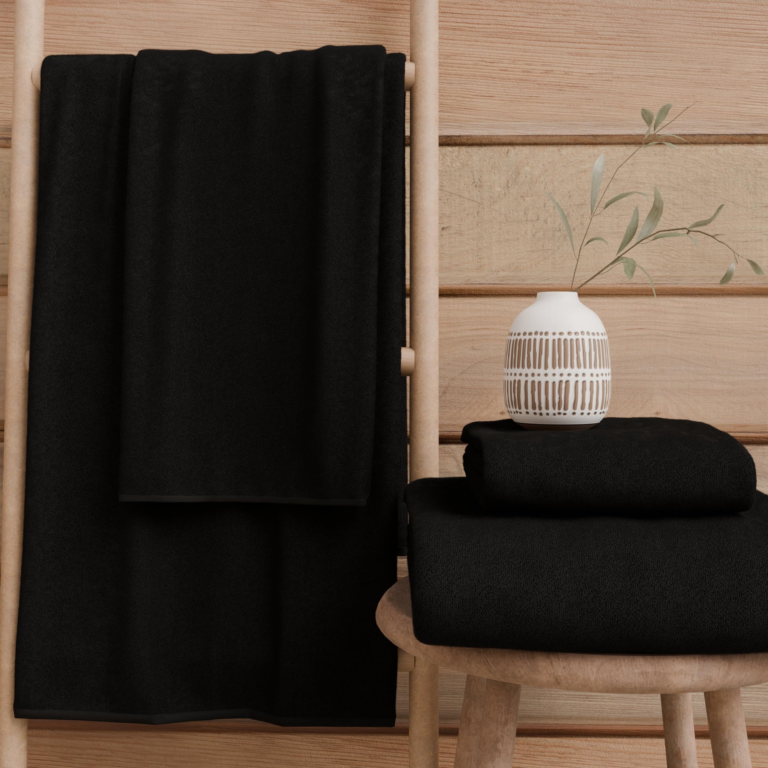 PETTI Artigiani Italiani - 100% Cotton Terry Bath Towels, 1+1 Towel Set, 2 Pieces 1 Face Towel and 1 Hand Towel, Black Towels