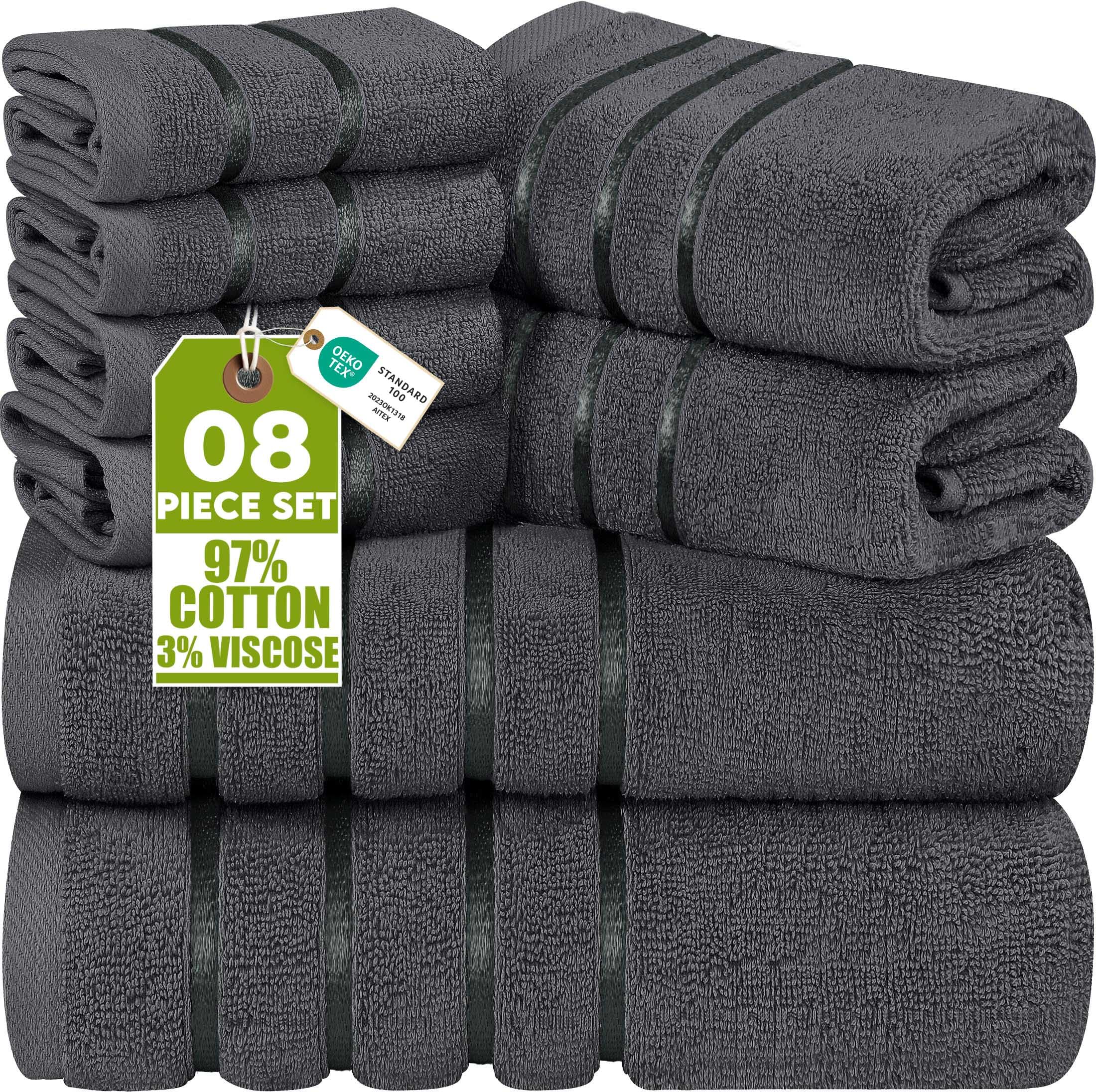 Utopia Towels 8-Piece Luxury Towel Set with Viscose Stripe, Grey