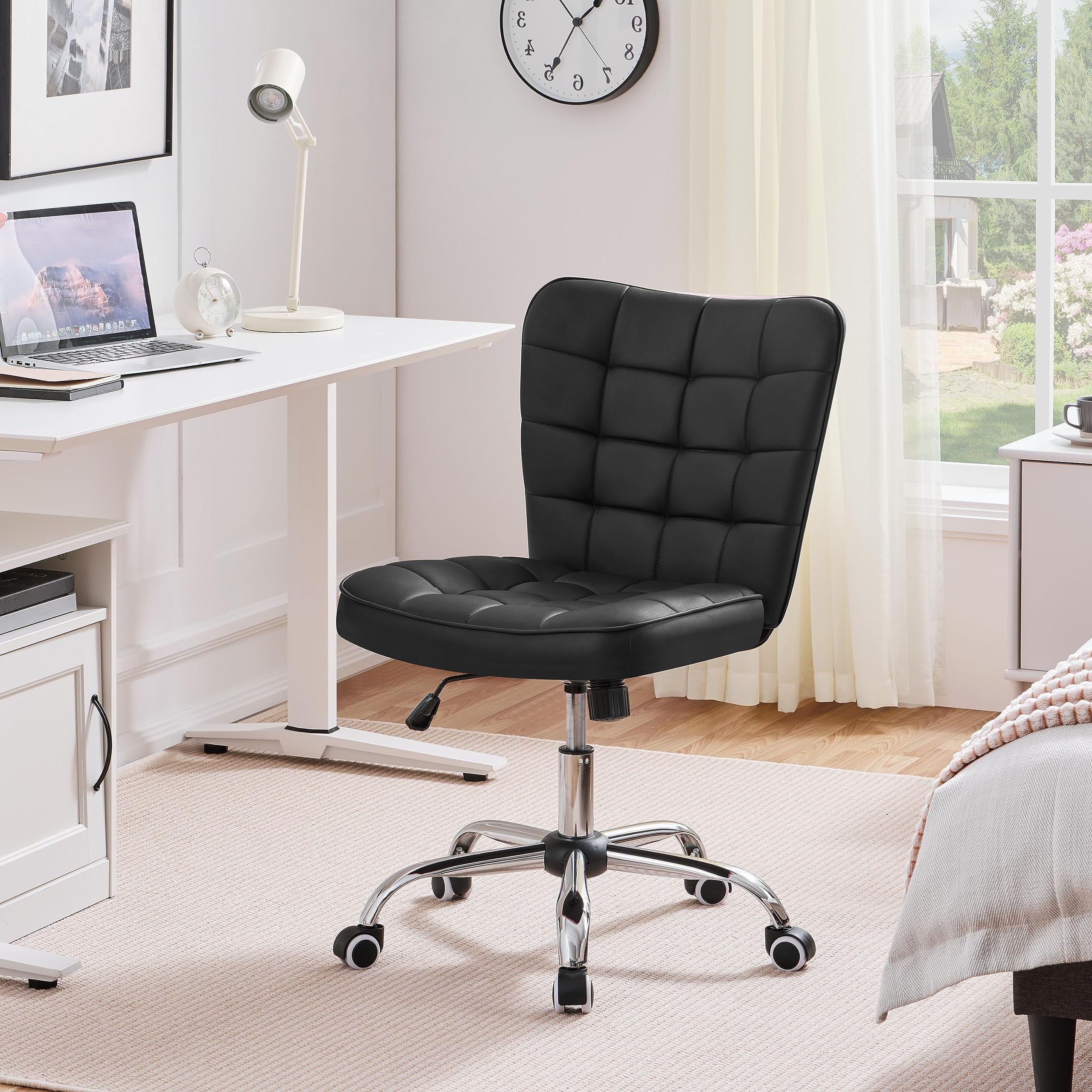 Yaheetech PU Leather Armless Swivel Office Chair, Adjustable Height, Black