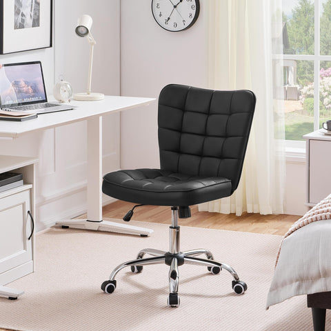 Yaheetech PU Leather Armless Swivel Office Chair, Adjustable Height, Black