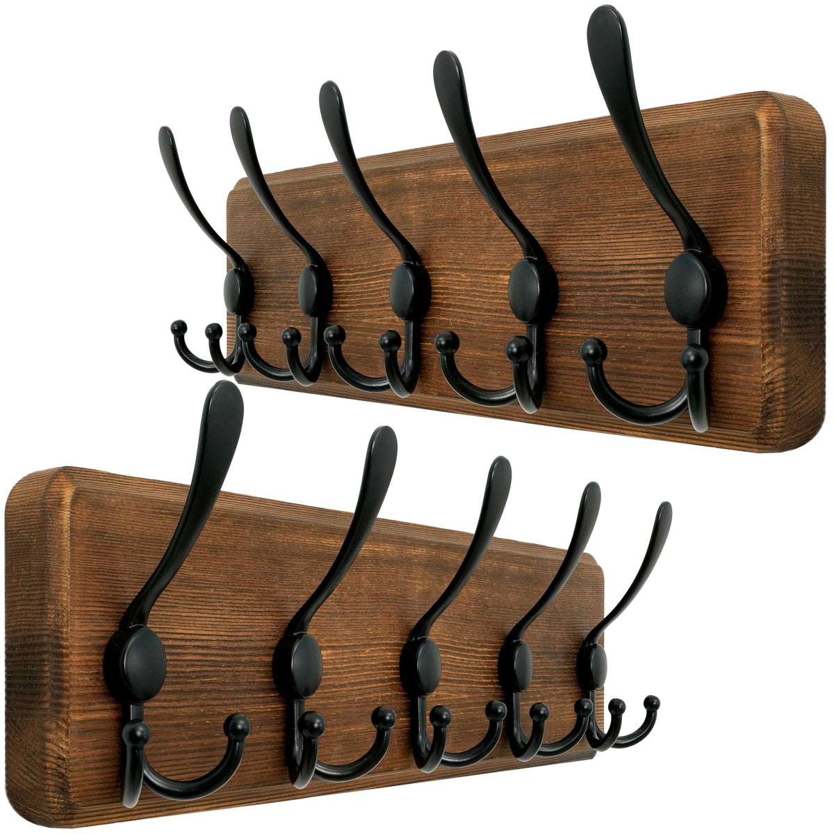 WEBI Coat Rack Wall Mount,Wood Coat Hooks Wall Mounted,16" Hole to Hole,Coat Hanger Wall,Hook Rack Rail,5 Triple Hooks for Hanging