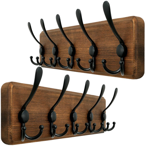WEBI Coat Rack Wall Mount,Wood Coat Hooks Wall Mounted,16" Hole to Hole,Coat Hanger Wall,Hook Rack Rail,5 Triple Hooks for Hanging