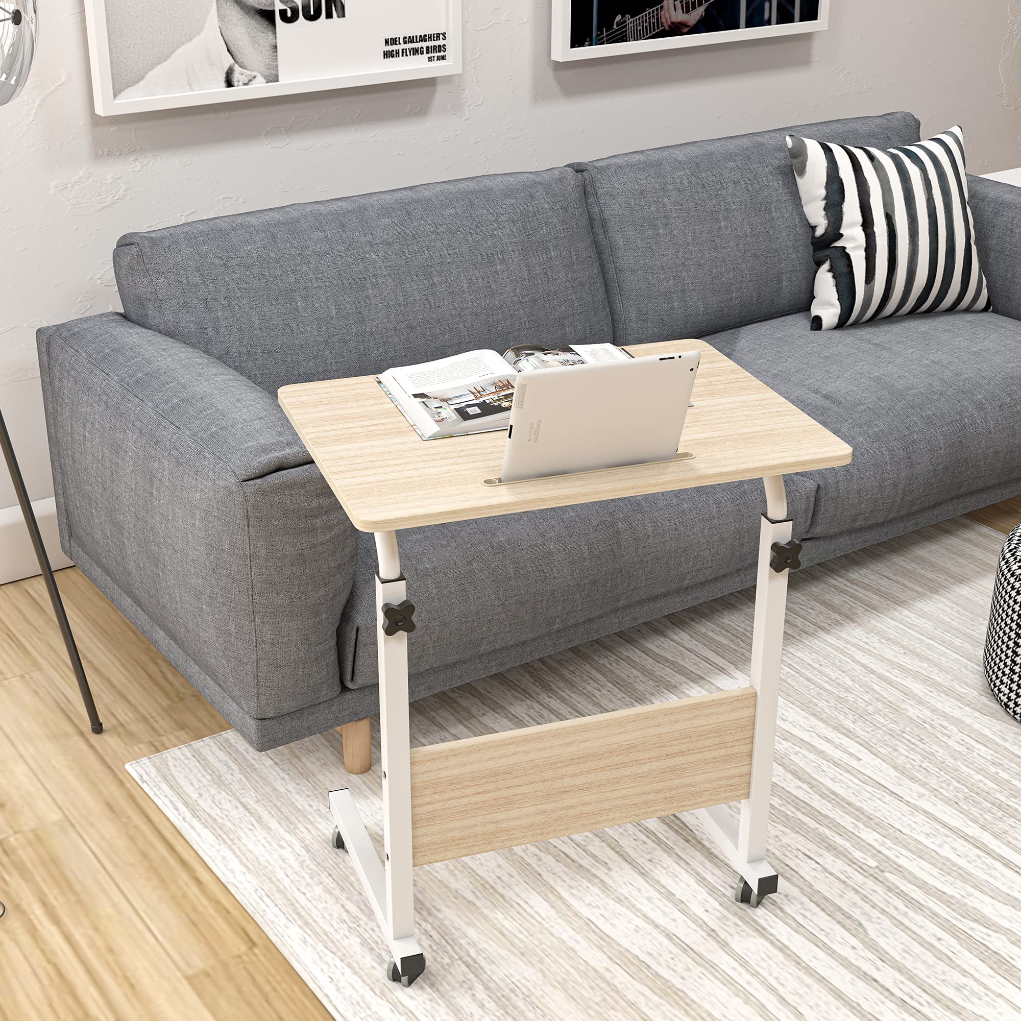 sogesfurniture 60 * 40cm Adjustable Height Laptop Table with Tablet Slot, Mobile Computer Stand Desk Portable Side Table for Bed Sofa