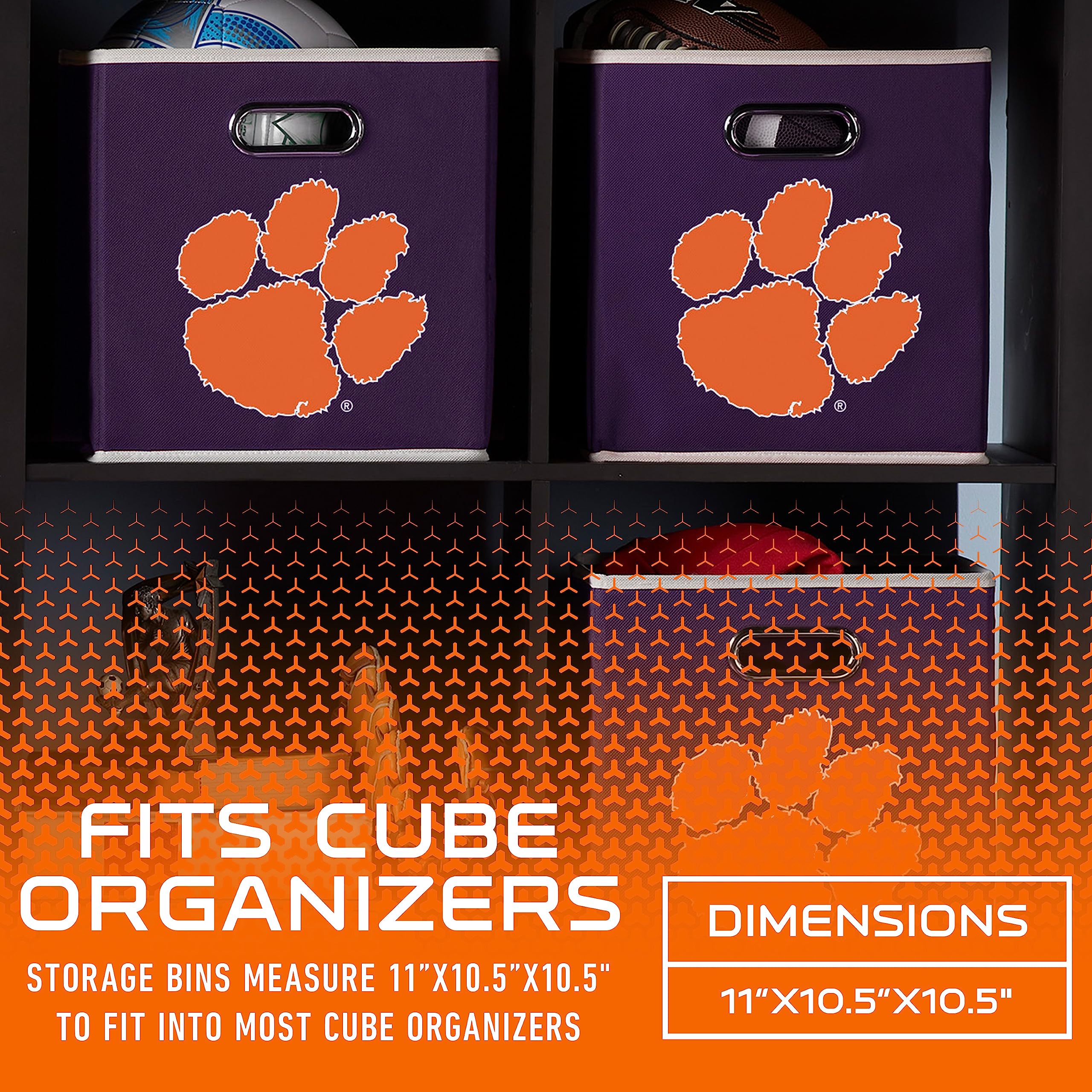 Franklin Sports NCAA Clemson Tigers Collapsible Storage Bin - Made to Fit Storage Bin Shelf Organizers - 10.5" x 10.5"