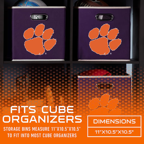 Franklin Sports NCAA Clemson Tigers Collapsible Storage Bin - Made to Fit Storage Bin Shelf Organizers - 10.5" x 10.5"