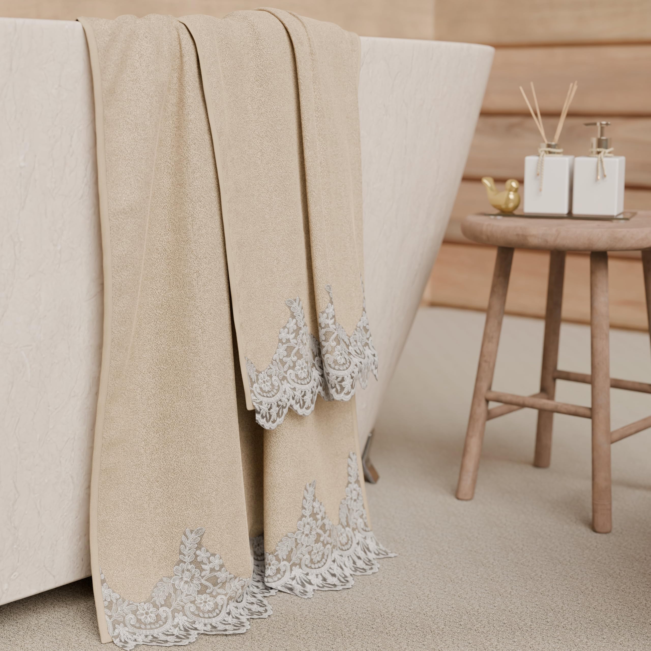 PETTI Artigiani Italiani - 100% Cotton Terry Bath Towels, 1+1 Towel Set, 2 Pieces, 1 Face Towel and 1 Hand Towel, Beige