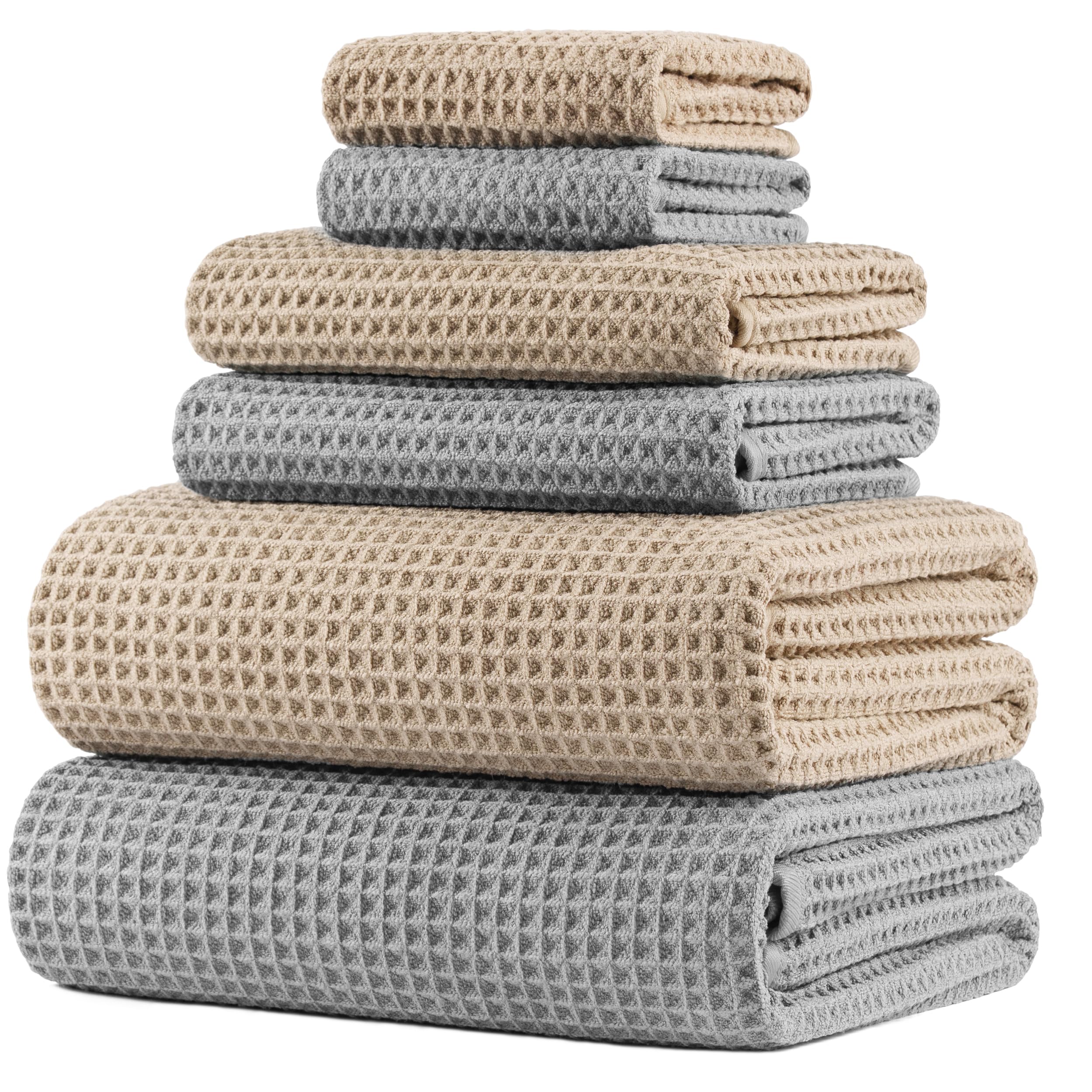 POLYTE 430 GSM Microfibre Quick Dry Waffle Bath Towel Set of 6