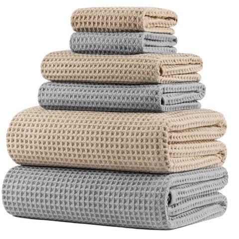 POLYTE 430 GSM Microfibre Quick Dry Waffle Bath Towel Set of 6