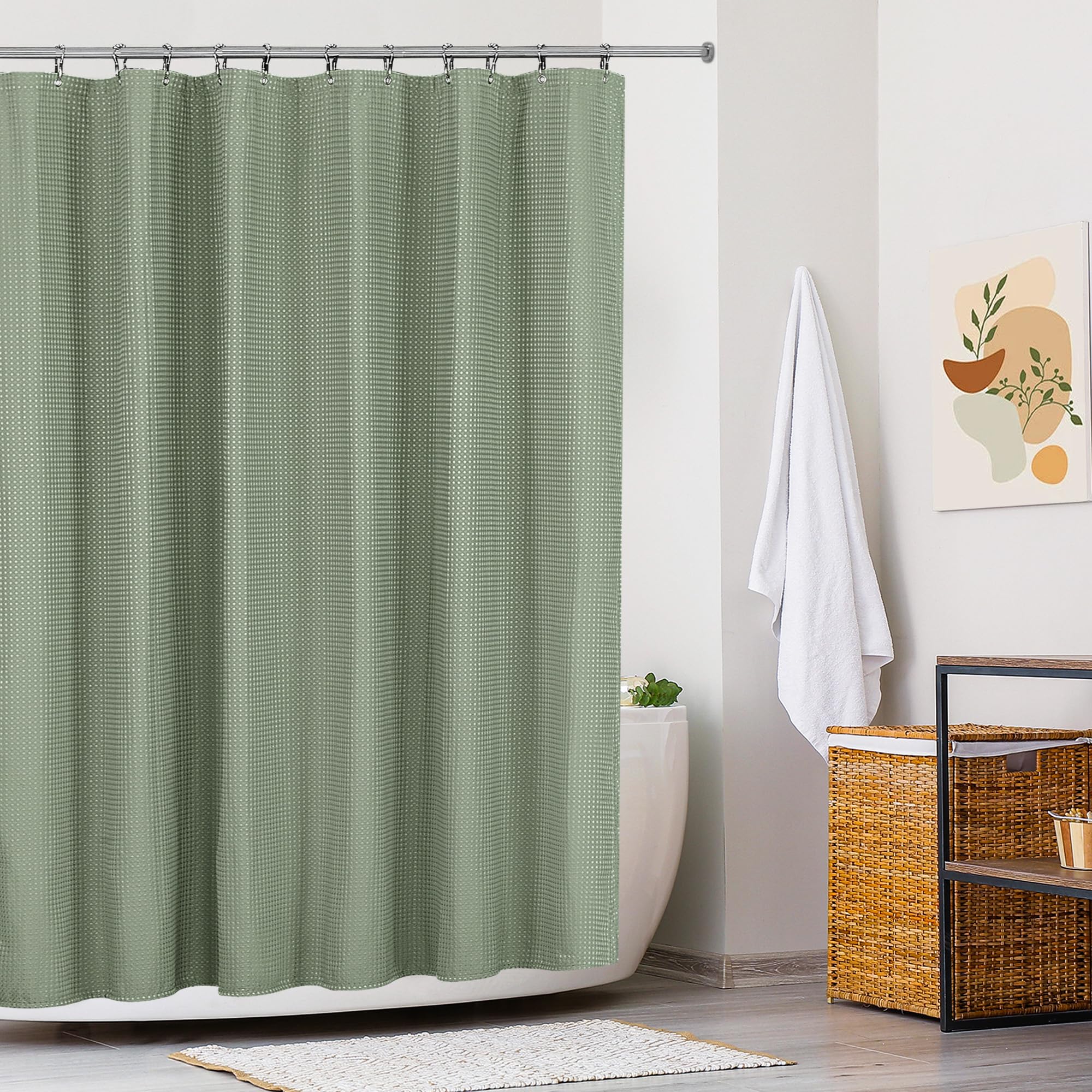 KAIMEIYU Shower Curtain Polyester Bath Curtains Heavy Duty with 12 Metal Hooks Bathroom Curtain Washable Waterproof for Bathtub and Bathroom 180 x