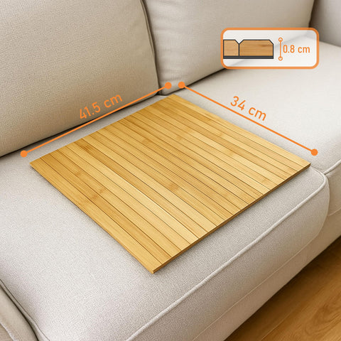 FeinNest Sofa Tray - Flexible Bamboo Couch Armrest Organiser with Non-Slip Base 41.5 x 34 cm Natural Wood Gift Packaging (For Square Backrests Only)