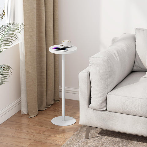 TUTOTAK Tall Round Side Table, Small End Table, Drink Table, Pedestal Side Table, livingroom, White TB01BW065EU