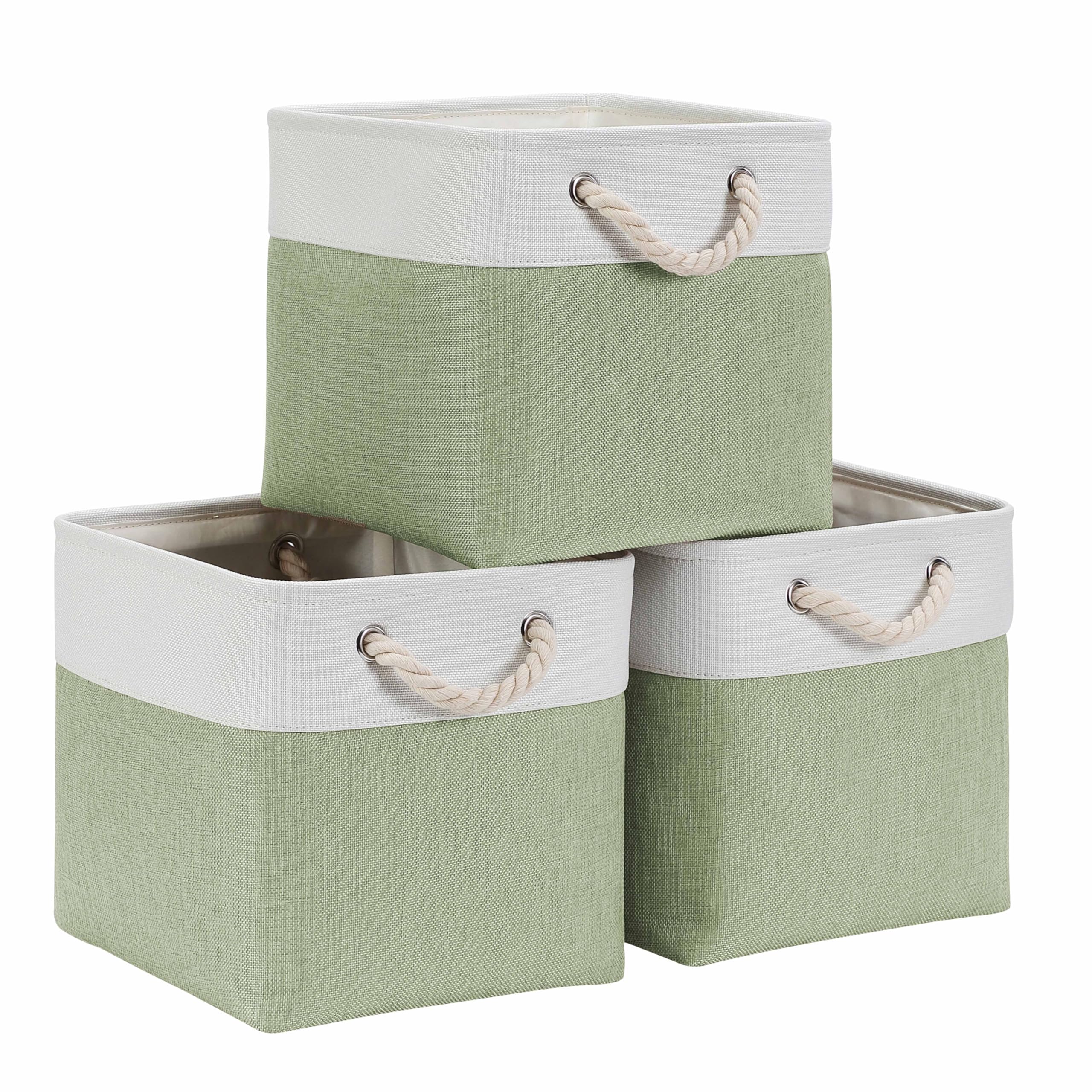 Mangata 33x33x33cm Cube Storage Boxes 3Pcs Green White Foldable Baskets