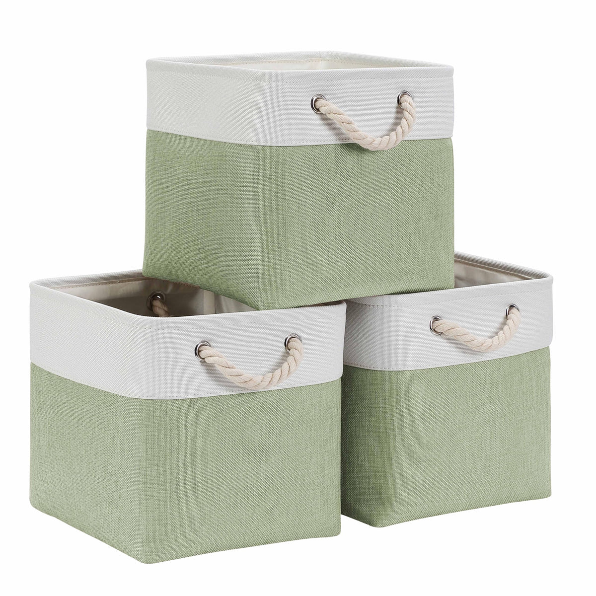Mangata 33x33x33cm Cube Storage Boxes 3Pcs Green White Foldable Baskets