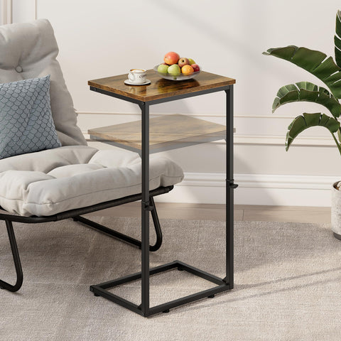 Vagusicc C-Shaped Side Table, Adjustable Height 45-85cm Sofa Side Tables, Small Side Table for Small Spaces