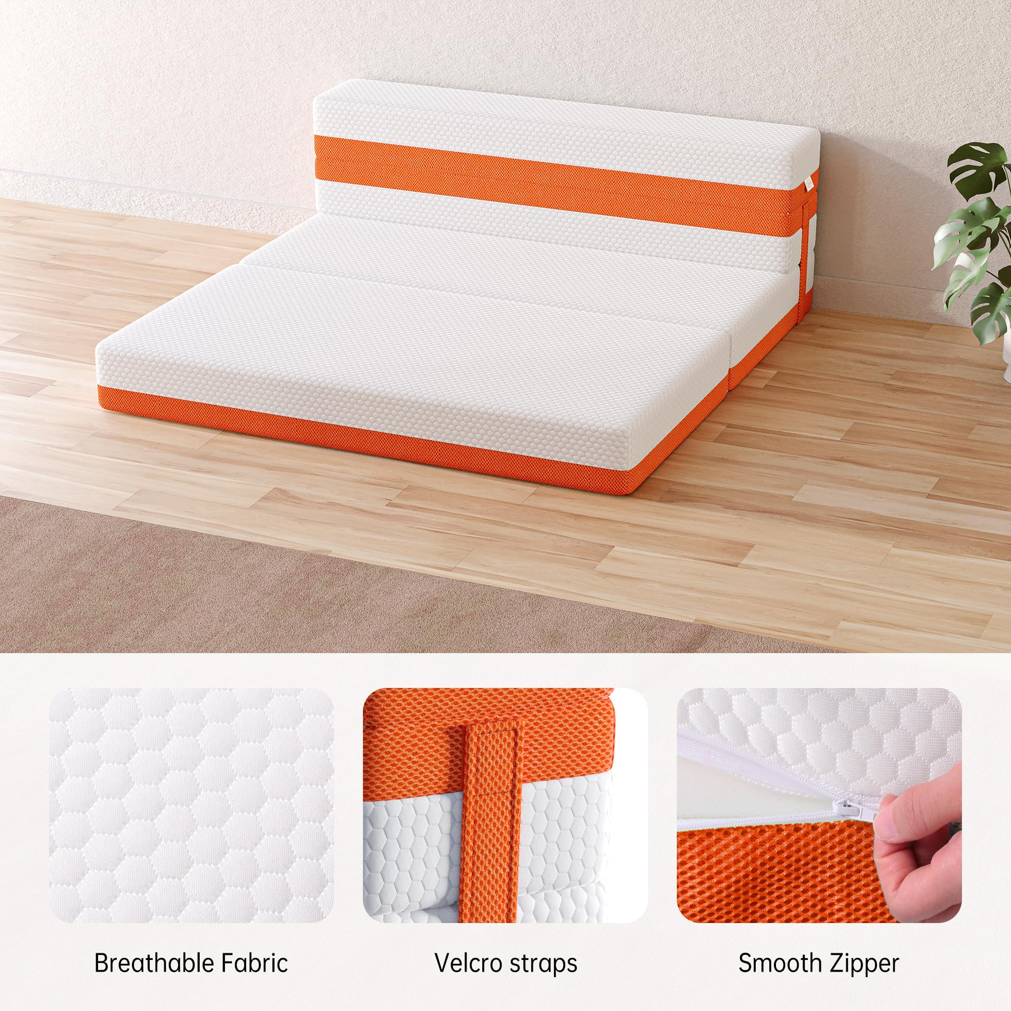 TeQsli Double Foldable Mattress, 15CM Memory Foam Folding Mattress with Removable Washable Cover, for Guest Beds, Camping and Road Trips