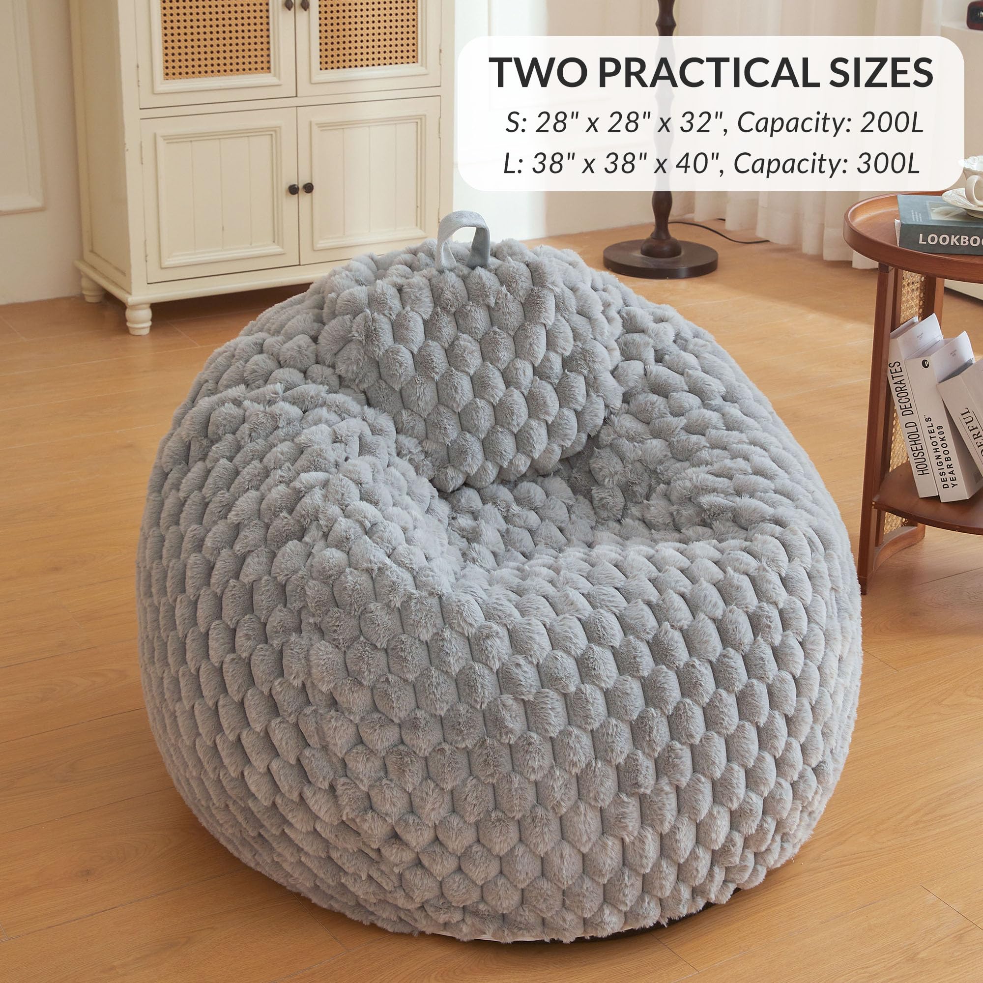 XeGe 3D Bubble Fluffy Faux Rabbit Fur Bean Bag Cover(No Filler), Light Grey