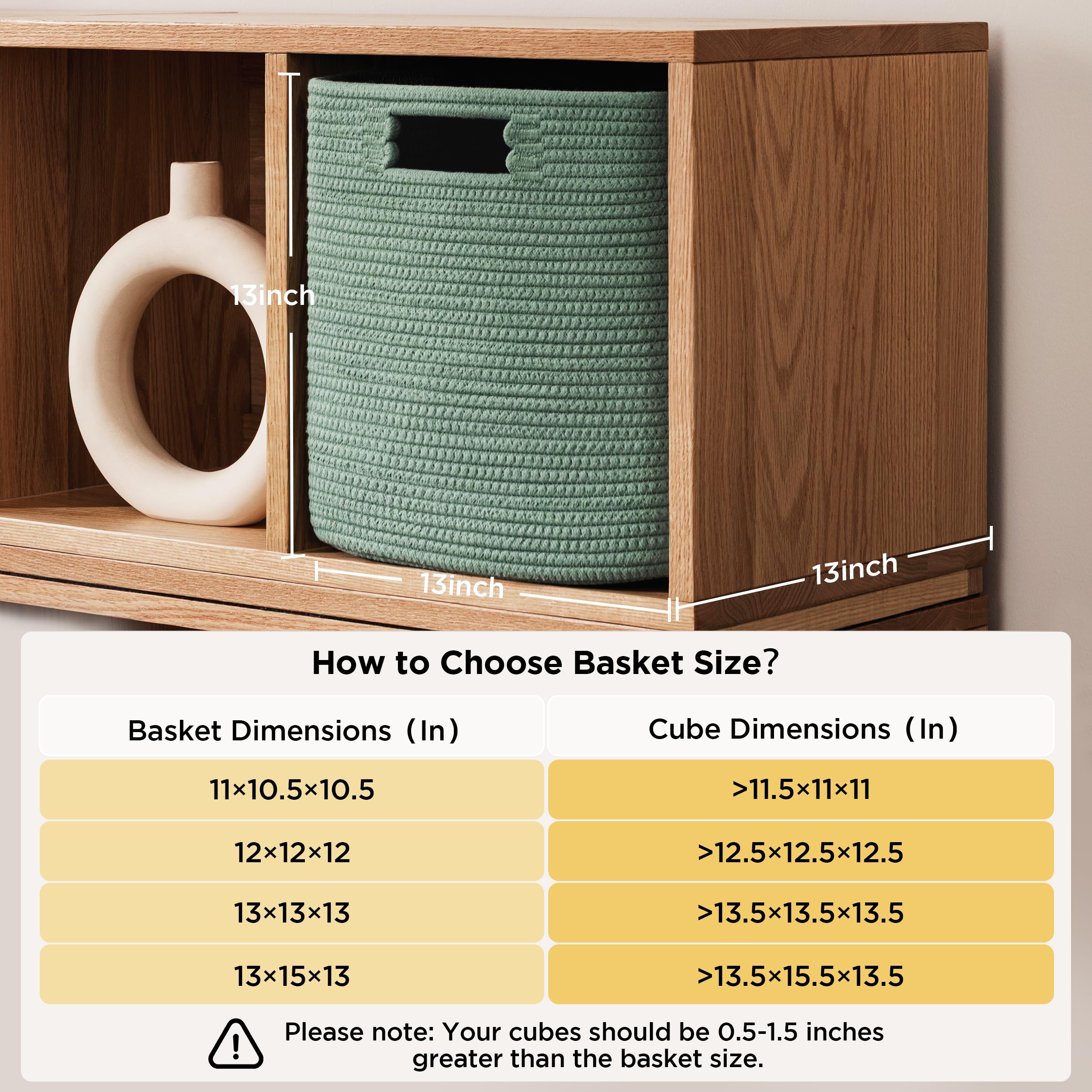 UBBCARE Set of 4 Storage Basket-13 X 13 X 13 in, Cotton Rope Basket for Shelves, Toys, Book, Cube Storage Bins with Handles