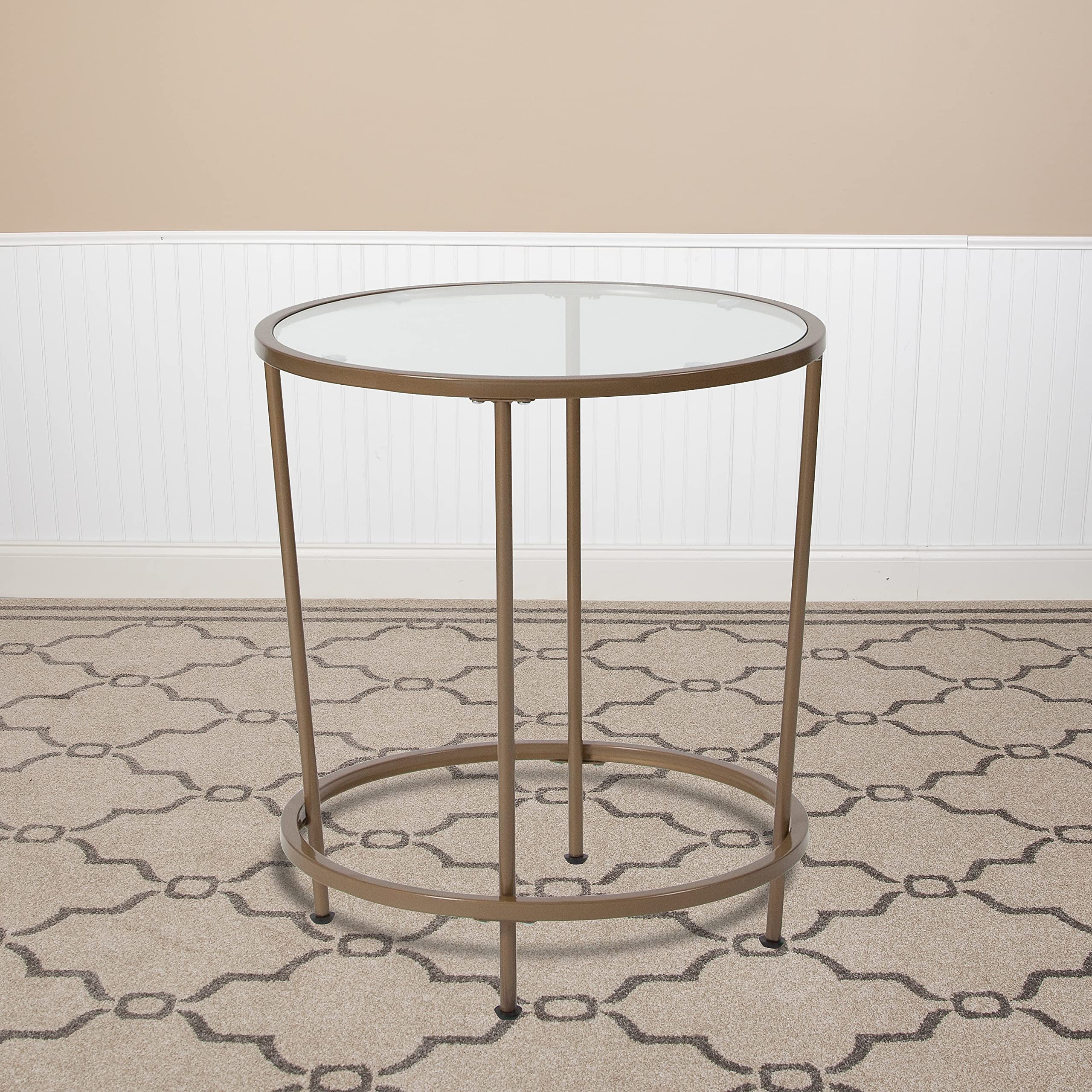 Flash Furniture Astoria Collection Round End Table - Modern Clear Glass End Table - Brushed Gold Frame