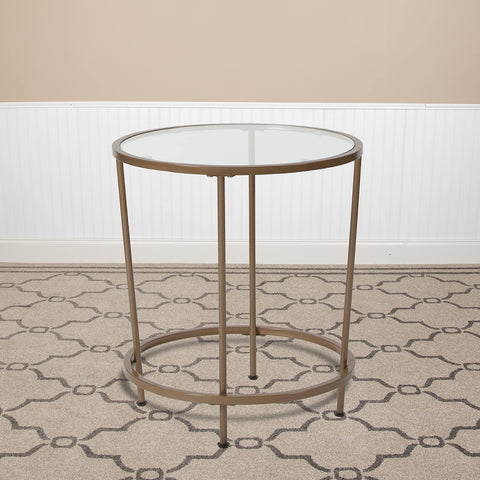 Flash Furniture Astoria Collection Round End Table - Modern Clear Glass End Table - Brushed Gold Frame