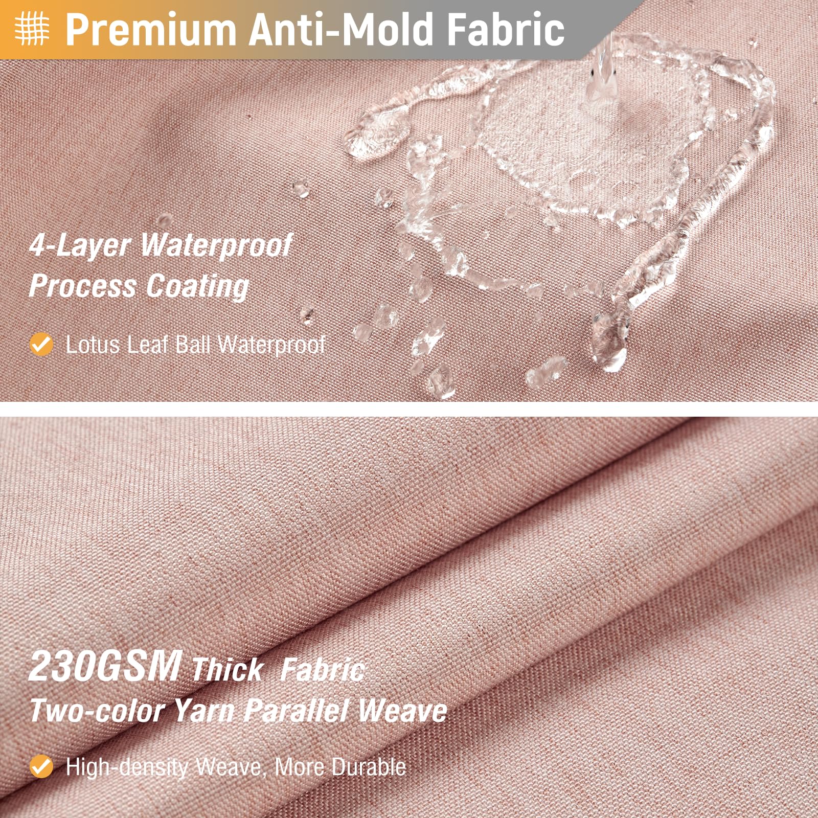 BTTN Narrow Linen Look Weighted Shower Curtain, Waterproof, 92x182cm, Blush