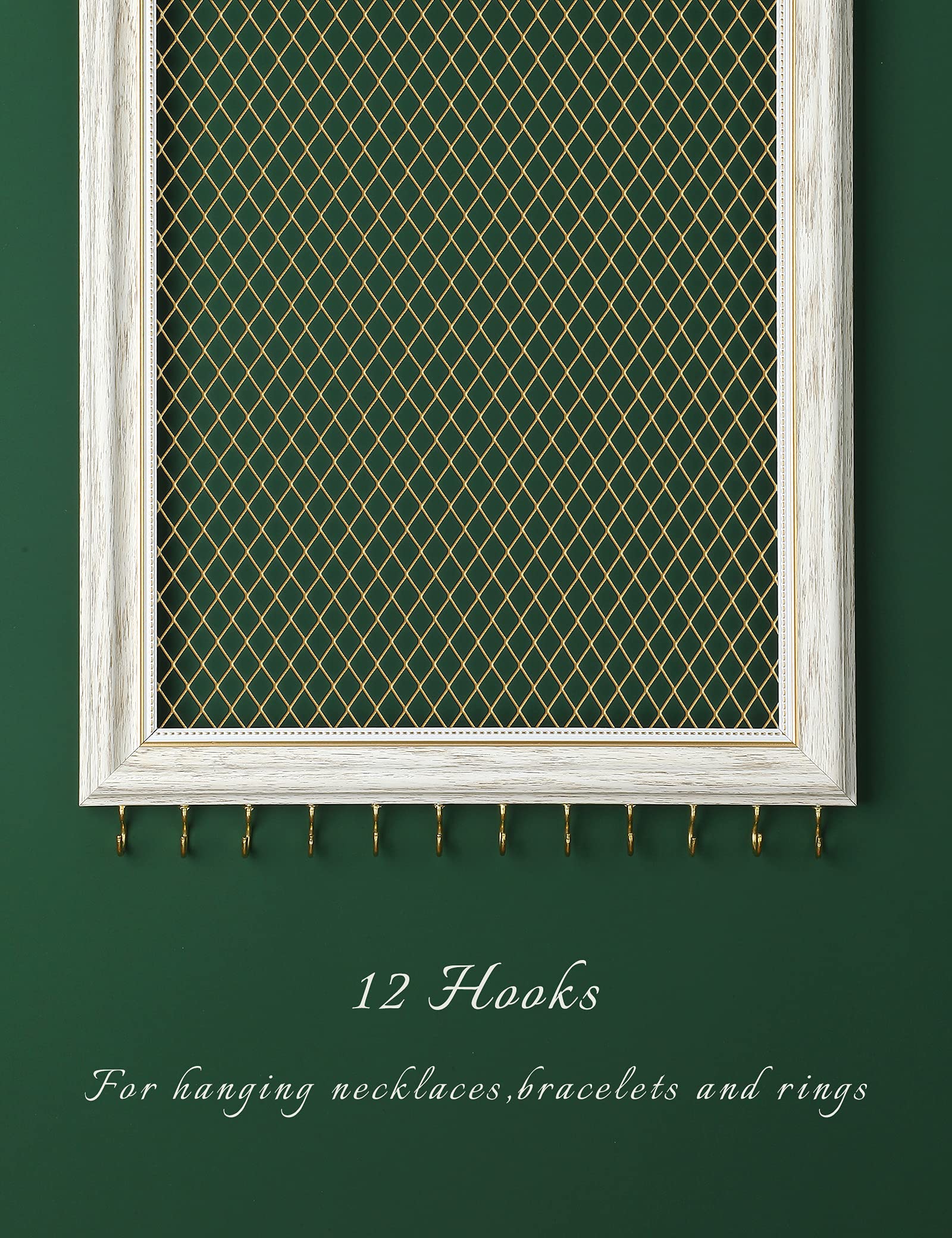 Heesch Hanging Earring Organizer Frame Wall Mounted Jewelry Holder Vintage Rustic Stud Earring Display with Removable Rod and 12 Hooks for Necklaces
