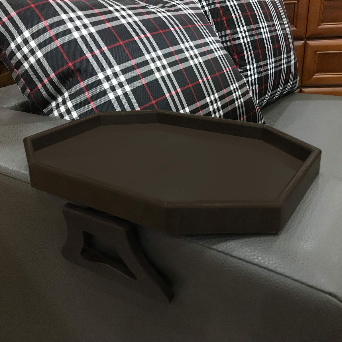 Clip-On Side Table for Sofa Armrest, Couch Tray for Drinks & Snacks(Cherry)