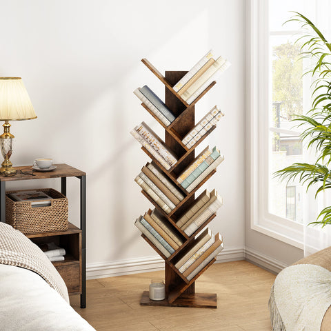 Hoctieon 10 Tier Tree Bookshelf, 10 Shelf Bookcase, Free Standing Tree Bookcase, Display Floor Standing Shelf for Books