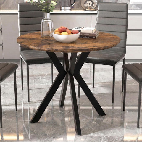 80cm Round Wooden Dining Table with Black Metal Legs for Kitchen & Home