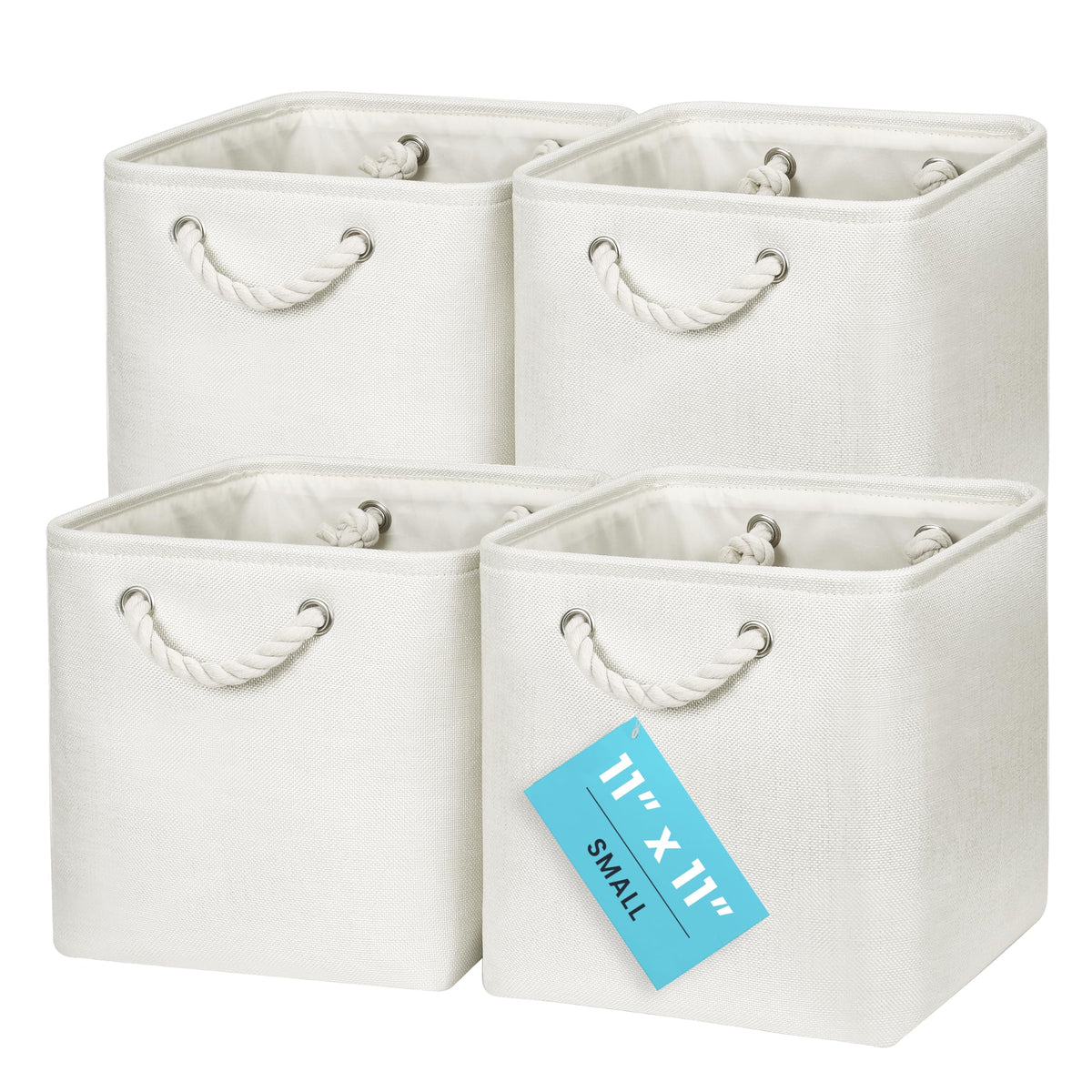 OrganiHaus Fabric Storage Boxes, Set of 4 Foldable 28x28 Cube Organiser Bins with Rope Handles for Shelves, Nursery & Closet