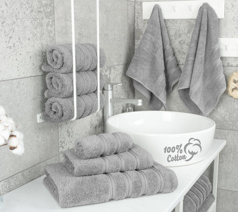 American Soft Linen Luxury 6 Piece Towel Set, 2 Bath Towels 2 Hand Towels 2 Washcloths, 100% Turkish Cotton Towels for Bathroom, Light Grey Towel Sets