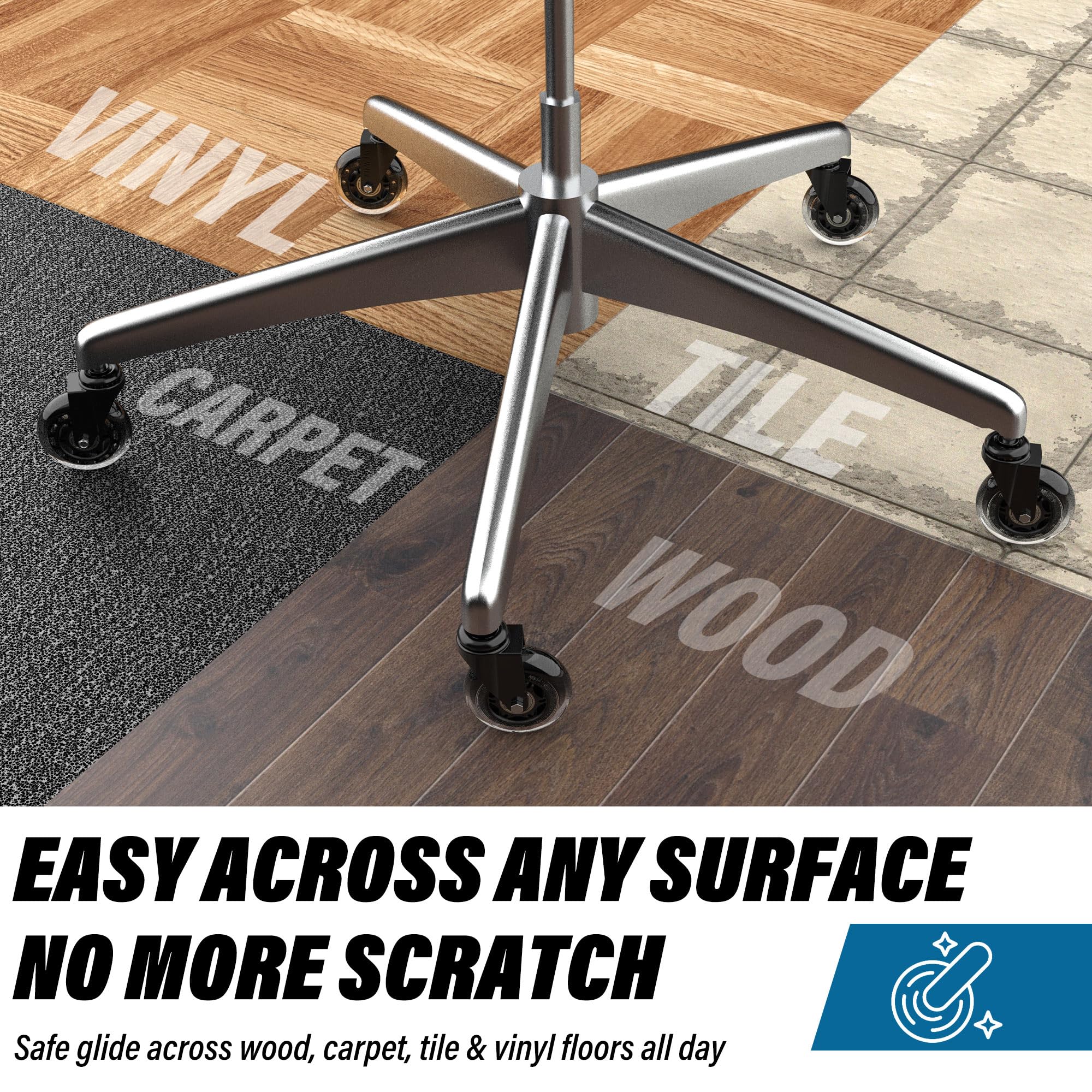 WEWILL Office Chair Wheels Caster 3" Rollerblade Rubber Replacement Castors up to 300KG for Hardwood Floors and Carpet - Universal Fit, Not for IKEA