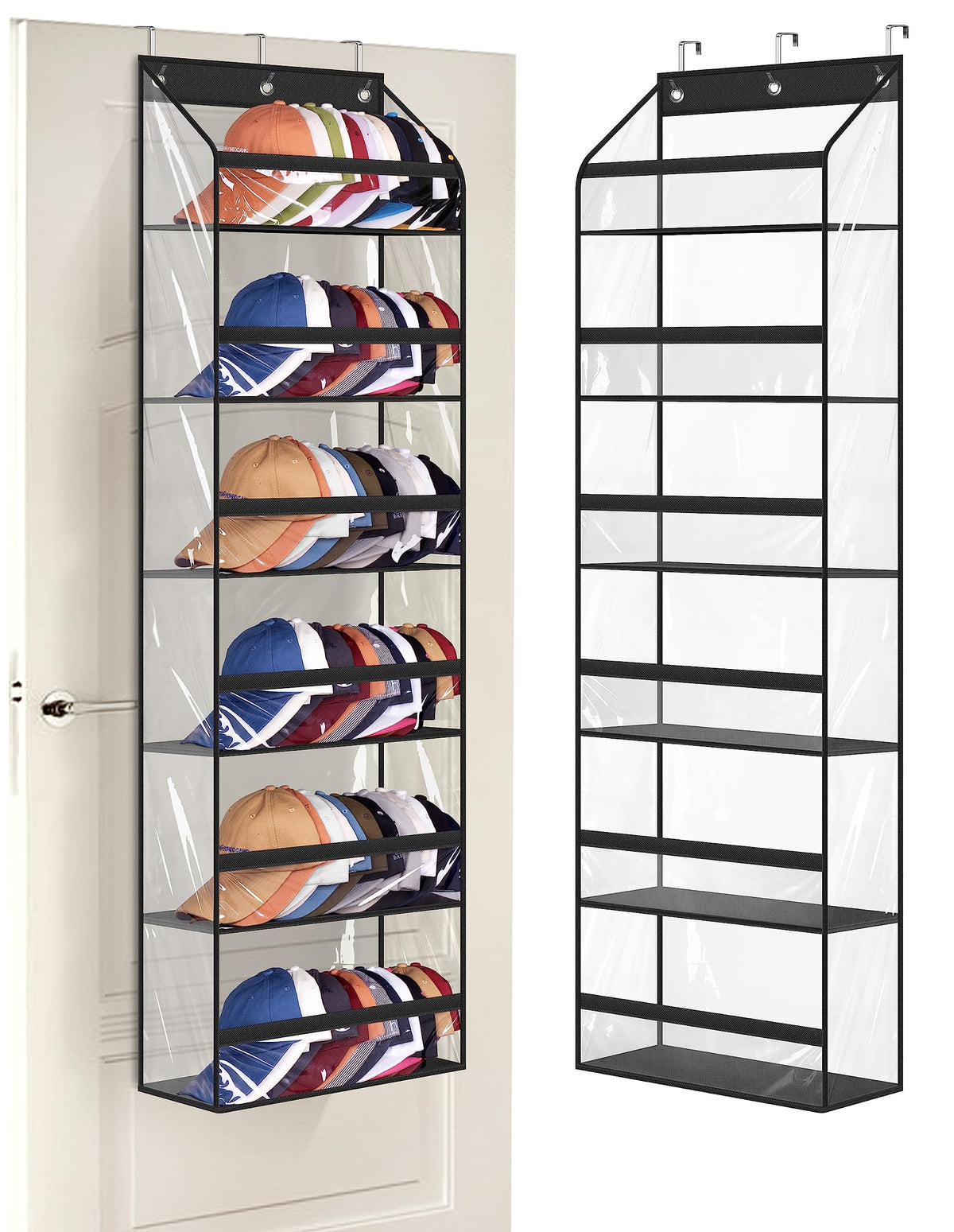 AOODA Clear Over The Door Hat Racks for Baseball Caps, Large Holds up to 72 Caps Hat Storage Organizer for Closet Wall