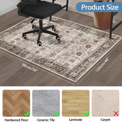 Office Chair Mat for Hardwood Floor, 90x120 cm Anti-Slip Computer Gaming Desk Mat, Multi-Purpose Floor Protector for Home Office Rolling Chair