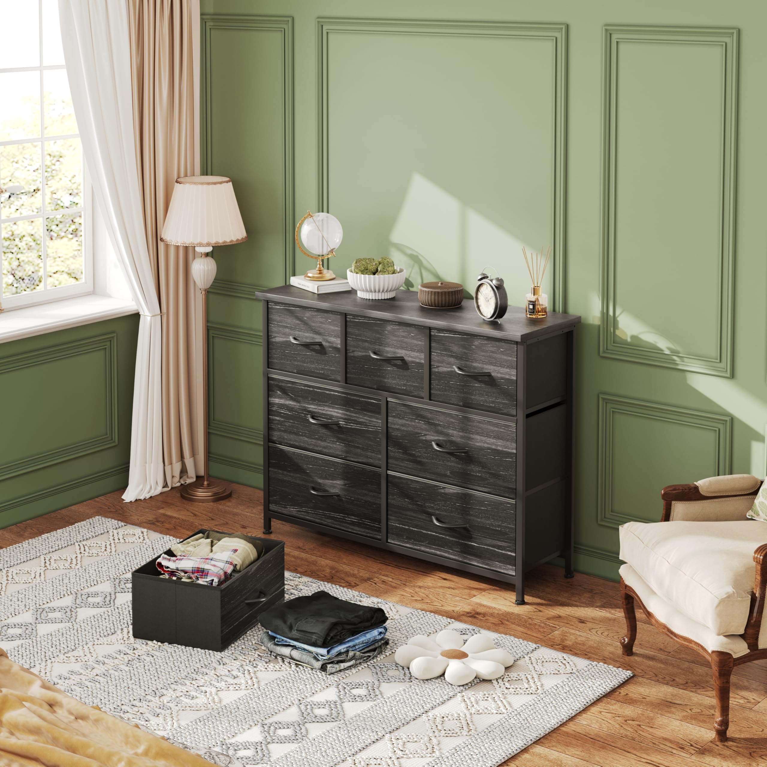 CAIYUN Chest of Drawers for Bedroom with 7 Drawers, Fabric Storage Drawer, Tall White Hallway Storage Unit, Charcoal Black